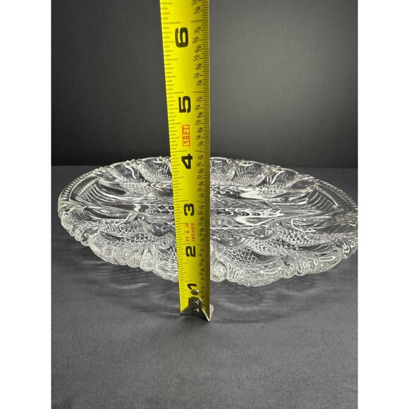 Vtg LE Smith Deviled Egg Plate Platter Relish Tray Dish Clear Glass Heritage 11" - Picture 8 of 10
